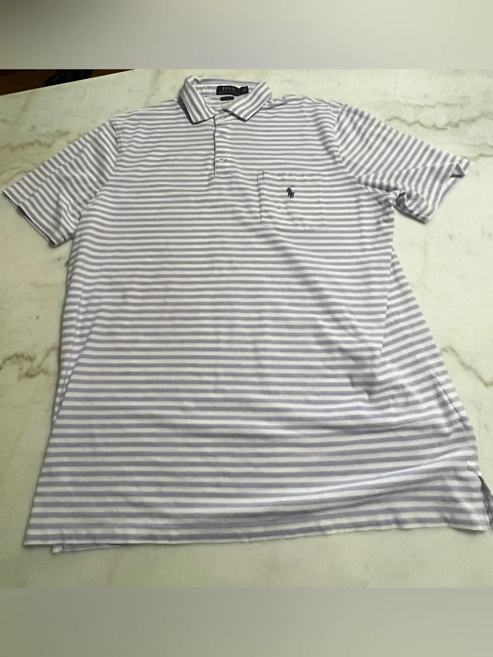 Polo Ralph Lauren Men’s Purple And White Striped Pocket Polo Shirt  Size L